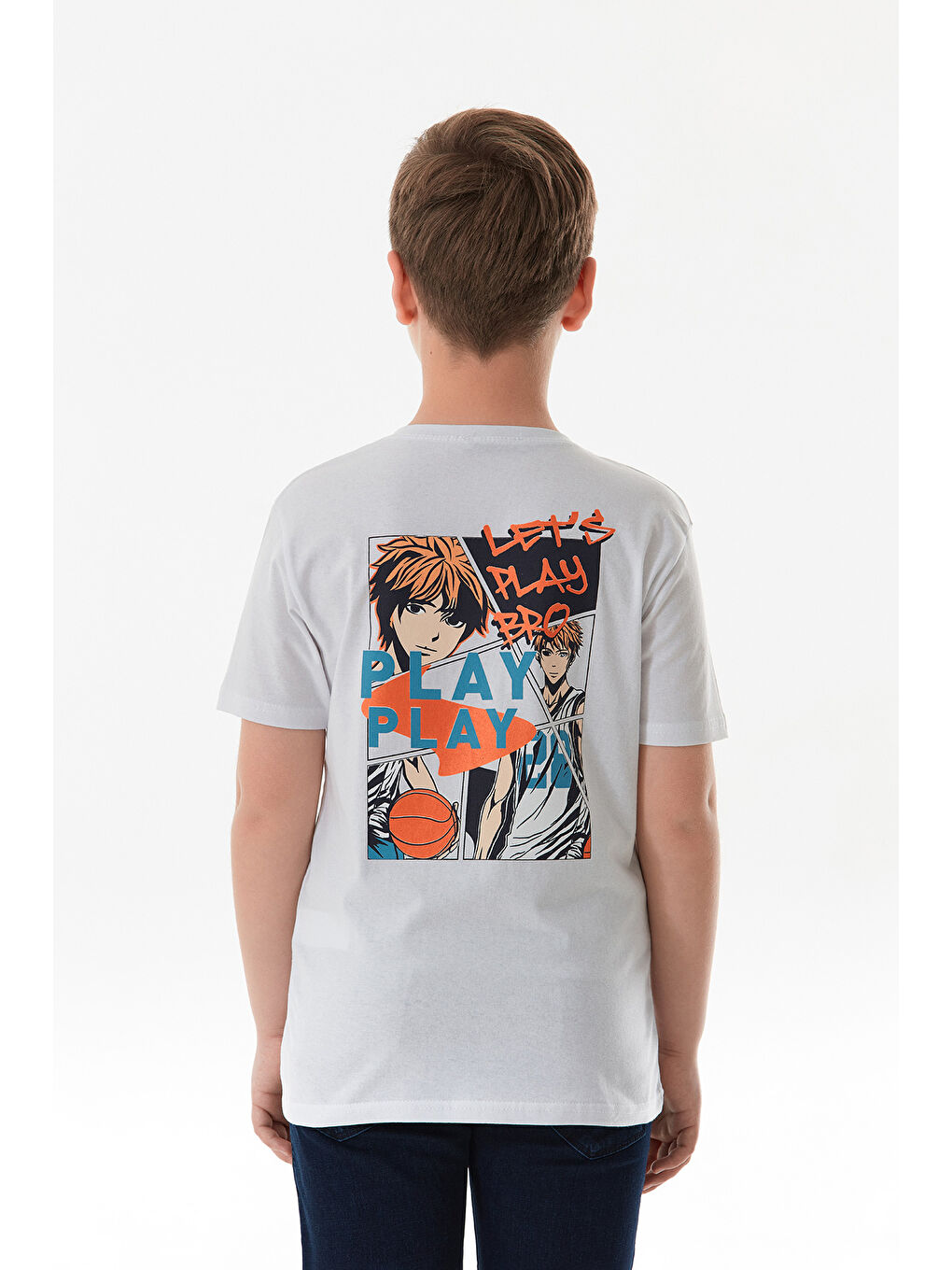 Beyaz Arkası Anime Baskılı Erkek Çocuk Tişört-3