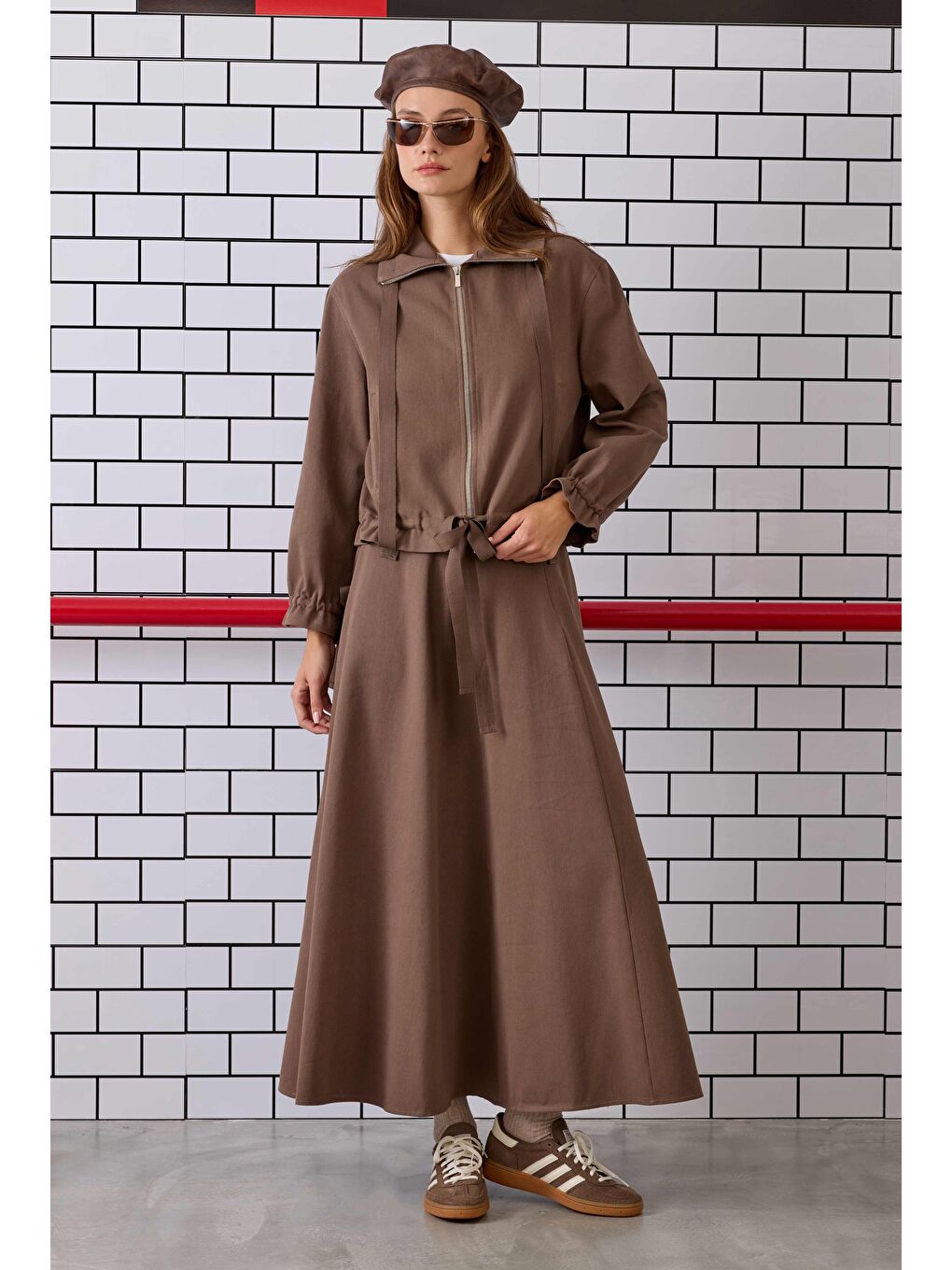 Kahverengi Bağcıklı Helen Ceket Tozlu Kahve-2