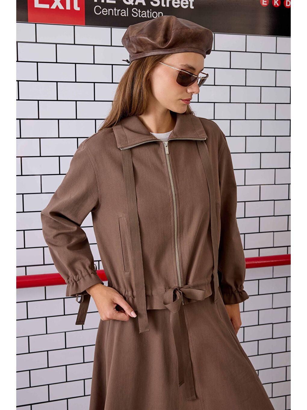 Kahverengi Bağcıklı Helen Ceket Tozlu Kahve-3