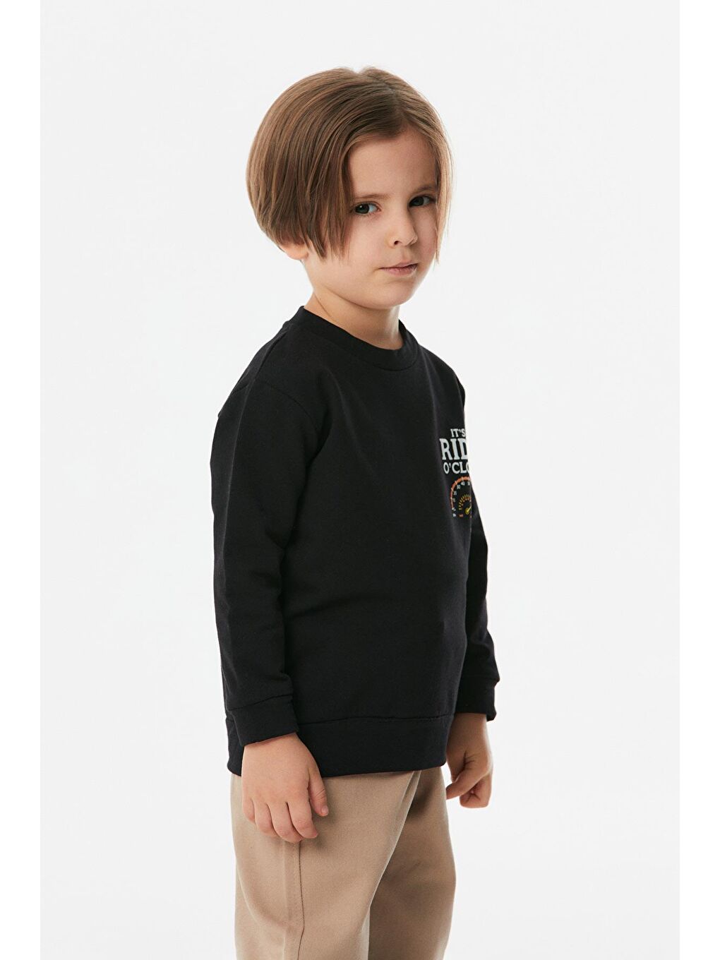 Siyah Baskılı Bisiklet Yaka Erkek Çocuk Sweatshirt-4