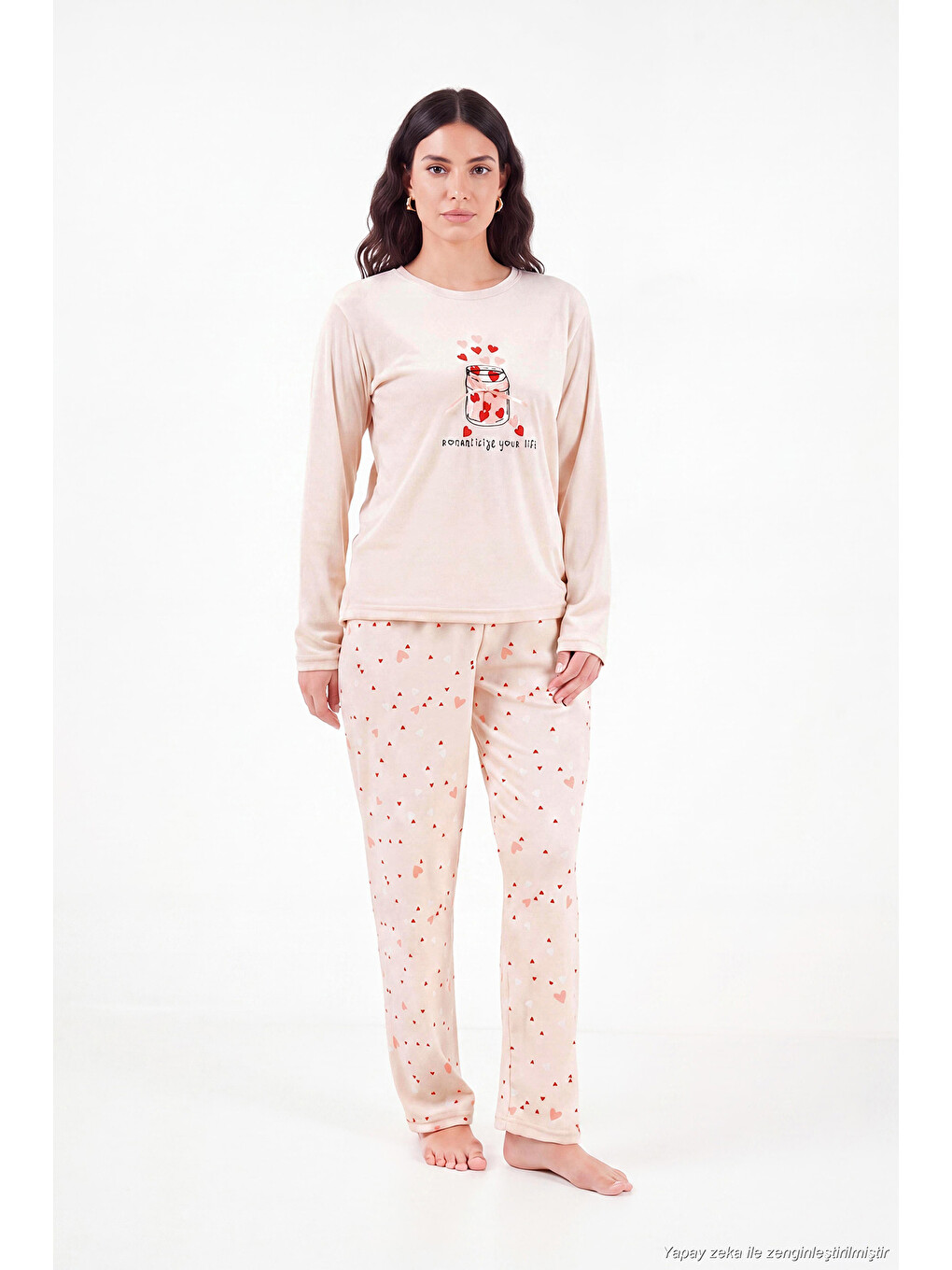 Pembe Desenli Yumuşak Dokulu Uzun Kollu Kadın Pijama Takımı 65750155-1