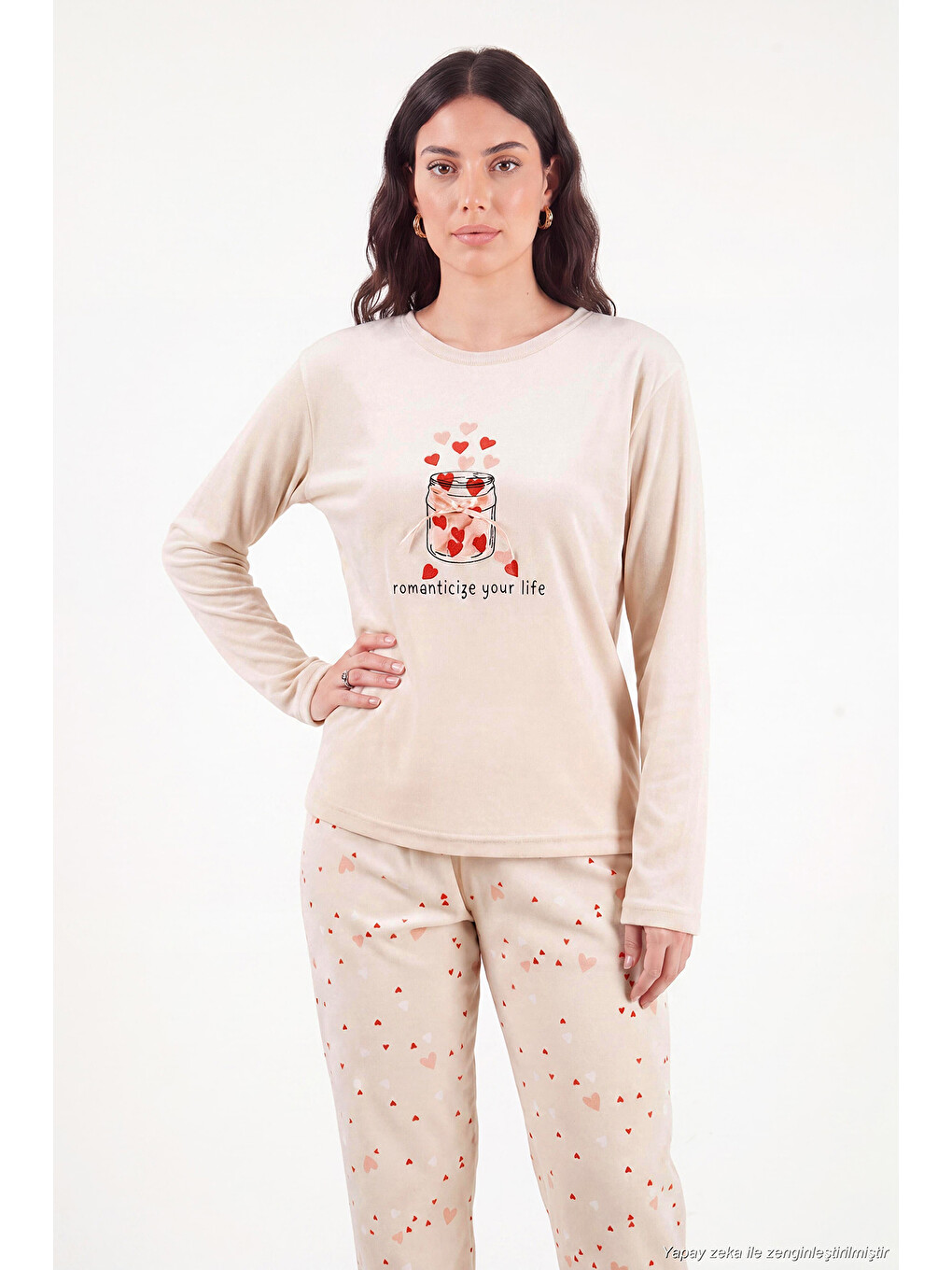 Pembe Desenli Yumuşak Dokulu Uzun Kollu Kadın Pijama Takımı 65750155-2