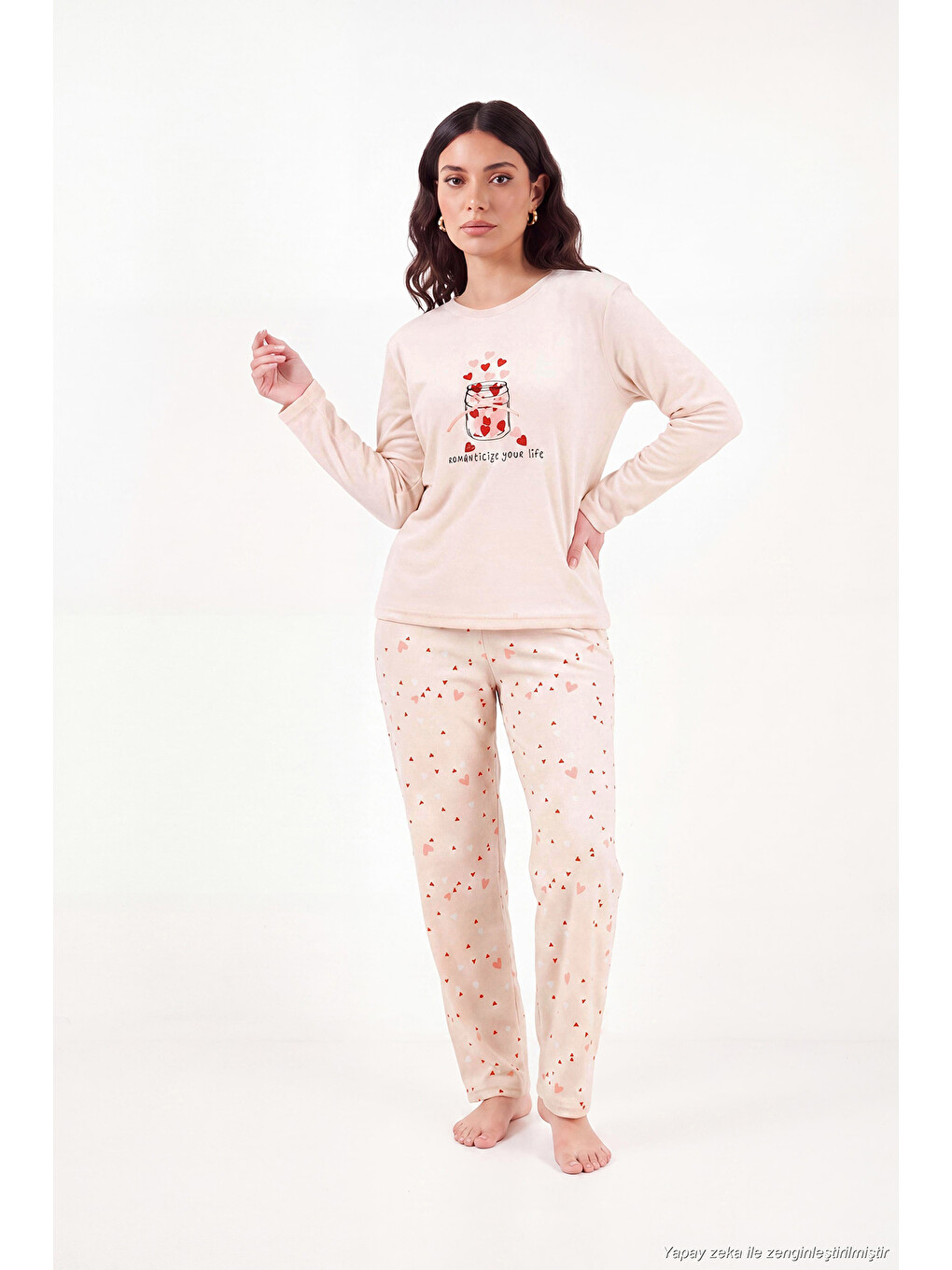 Pembe Desenli Yumuşak Dokulu Uzun Kollu Kadın Pijama Takımı 65750155-3