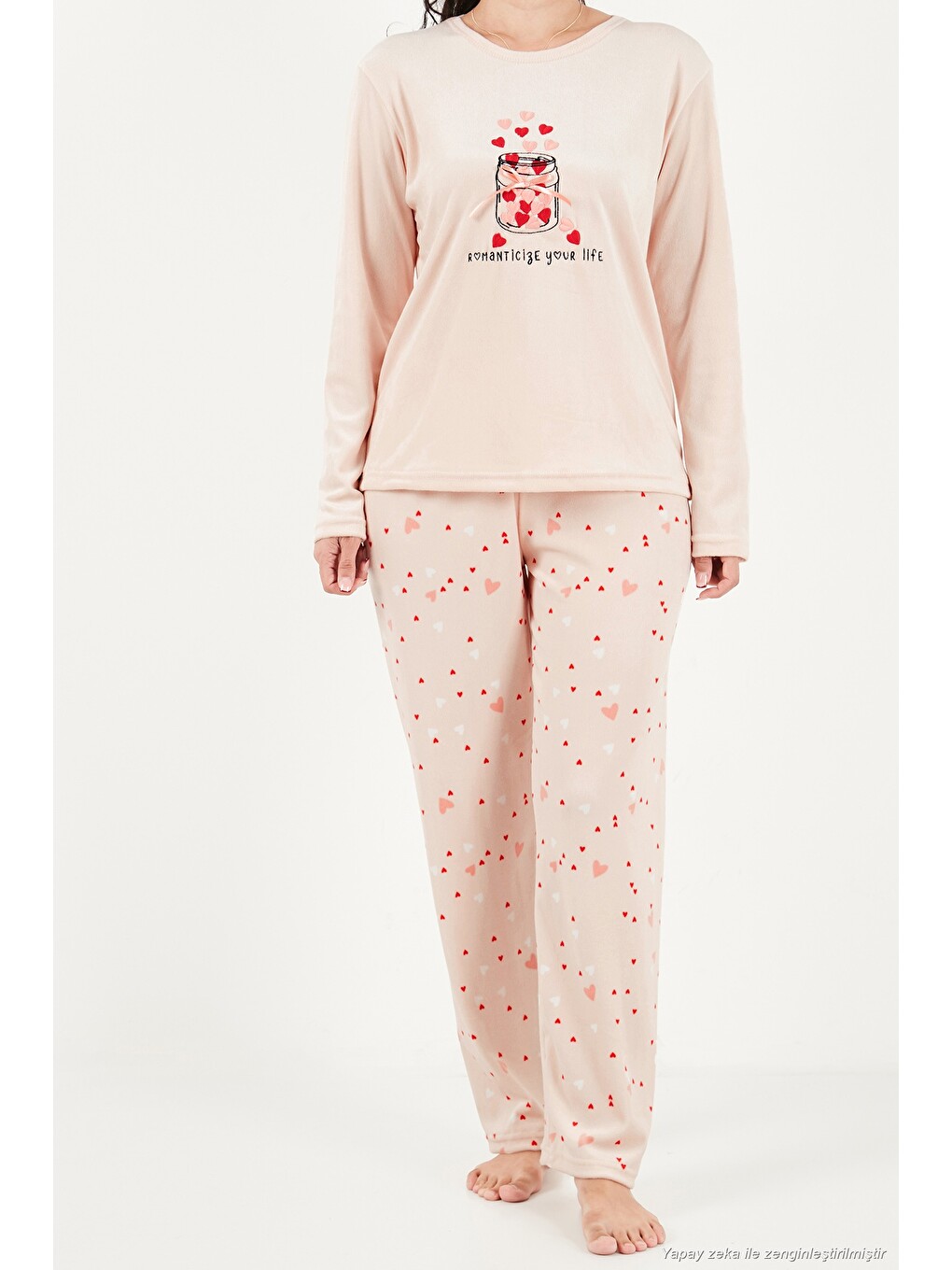 Pembe Desenli Yumuşak Dokulu Uzun Kollu Kadın Pijama Takımı 65750155-5