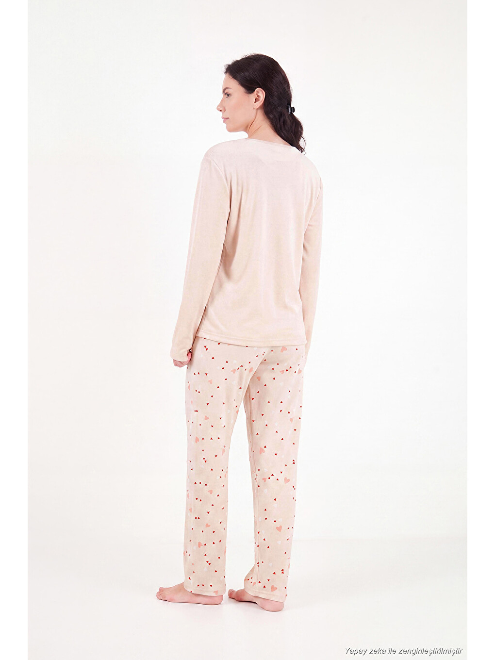 Pembe Desenli Yumuşak Dokulu Uzun Kollu Kadın Pijama Takımı 65750155-6