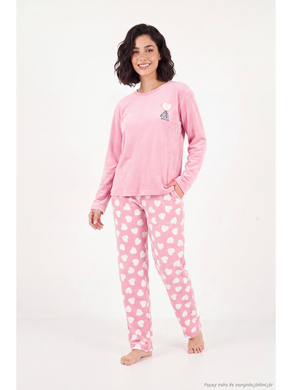 Pembe Desenli Yumuşak Dokulu Uzun Kollu Kadın Pijama Takımı 65750155-1