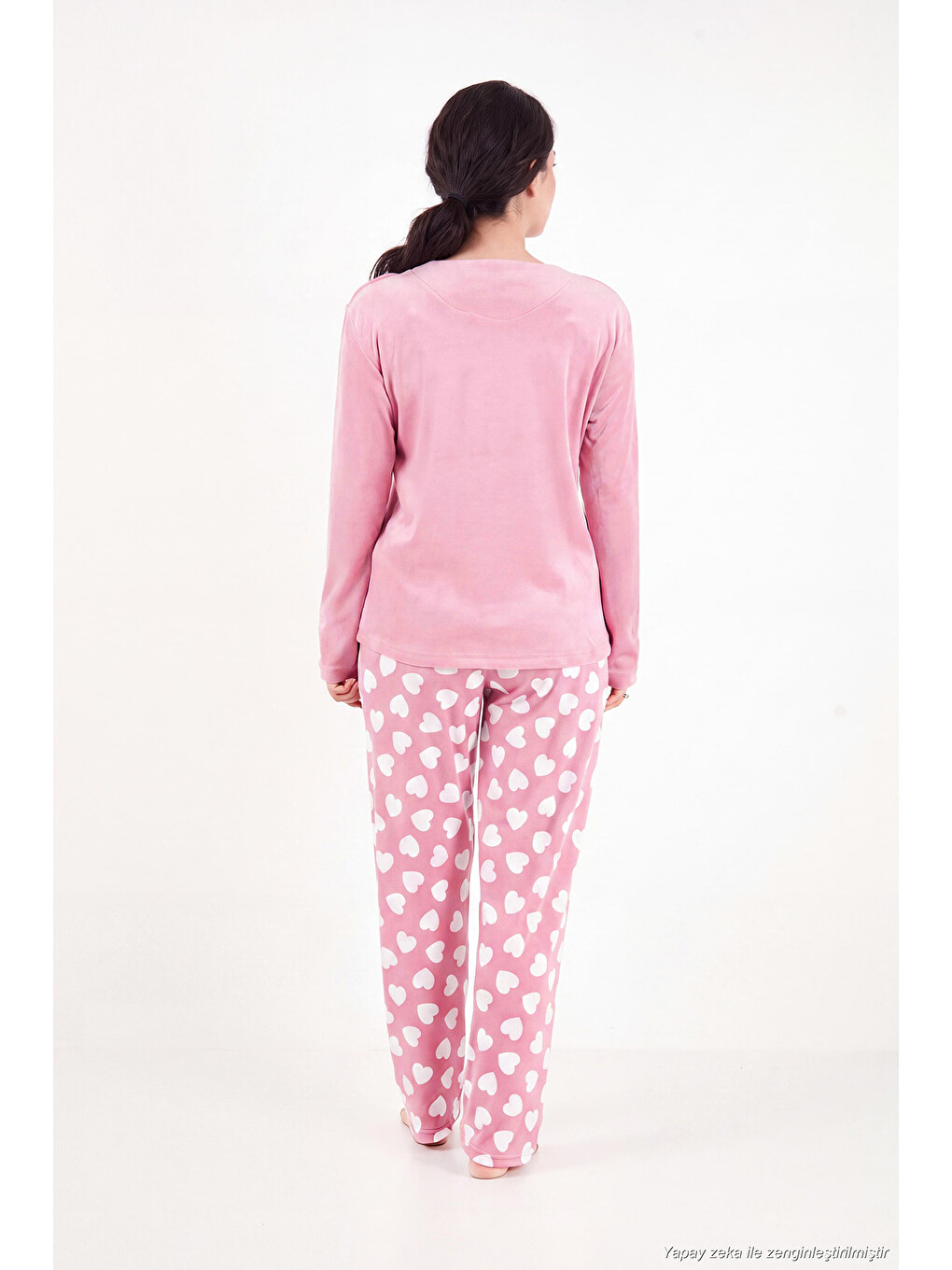 Pembe Desenli Yumuşak Dokulu Uzun Kollu Kadın Pijama Takımı 65750155-6