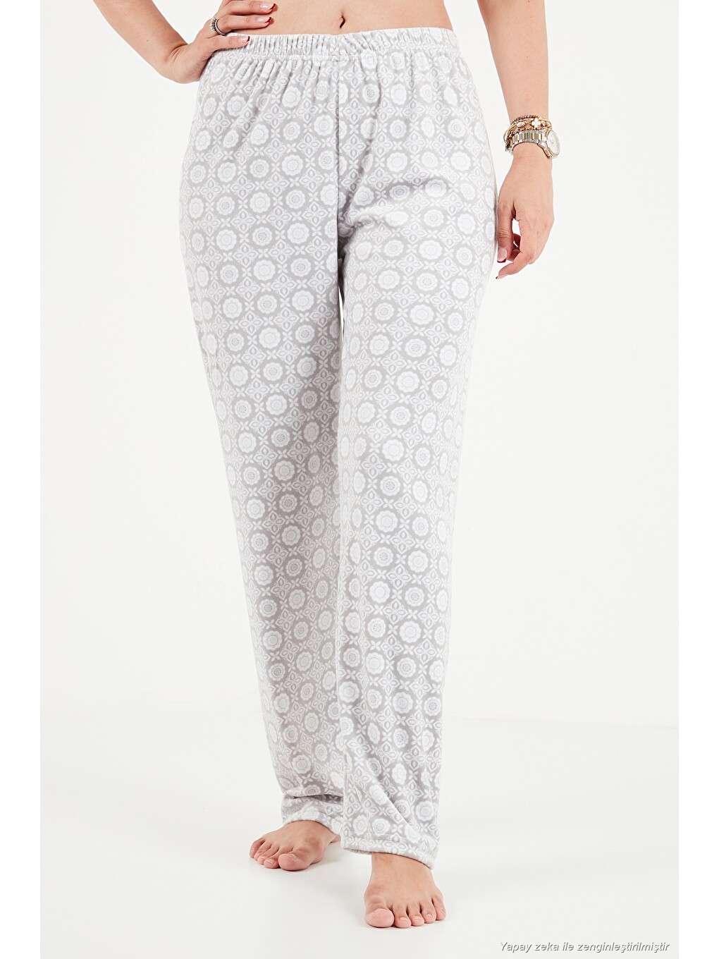 Gri Desenli Yumuşak Dokulu Uzun Kollu Kadın Pijama Takımı 6575016-4