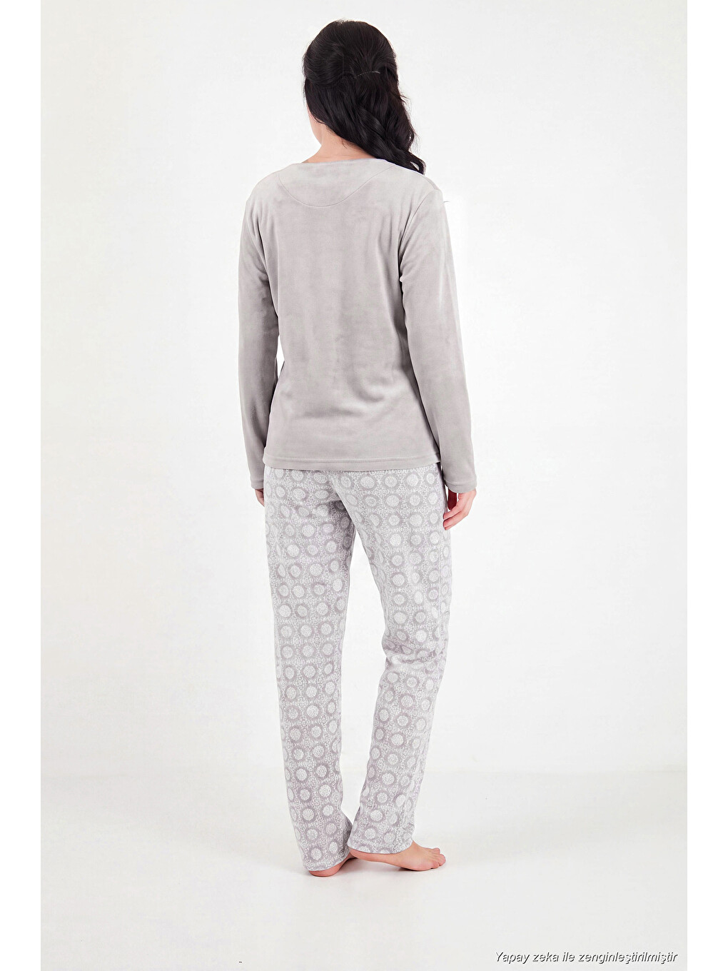 Gri Desenli Yumuşak Dokulu Uzun Kollu Kadın Pijama Takımı 6575016-5