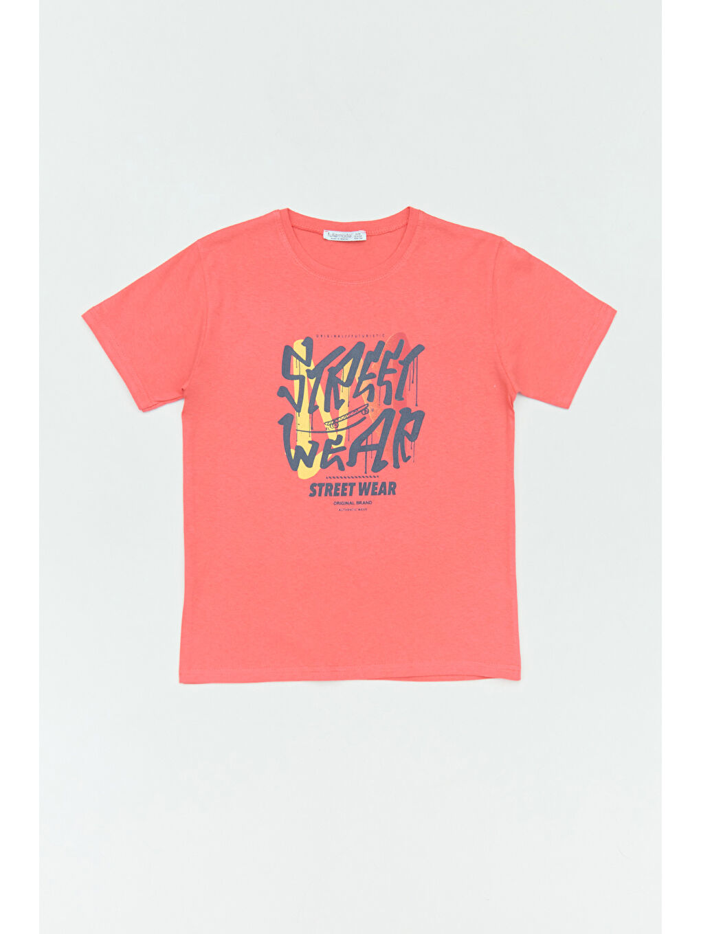 Kırmızı %100 Pamuk Street Wear Yazı Baskılı Bisiklet Yaka Erkek Çocuk Tişört