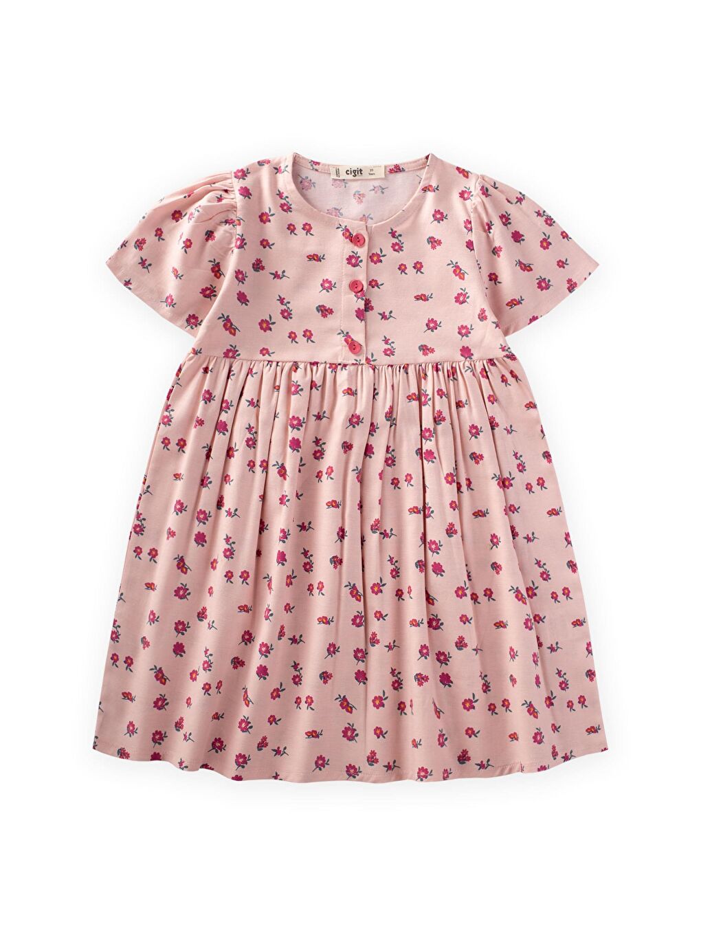 Fuşya Kız Çocuk Desenli Elbise