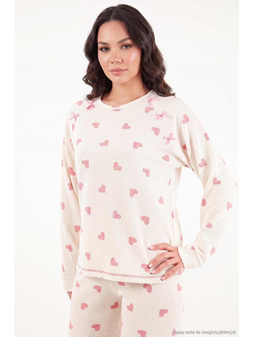 Ekru Desenli Yumuşak Dokulu Uzun Kollu Kadın Pijama Takımı 6575020-4