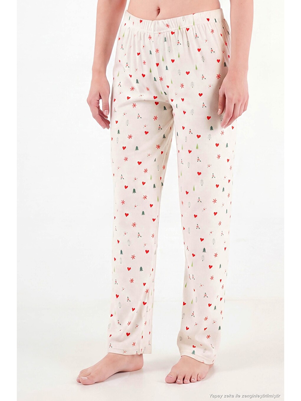 Ekru Desenli Yumuşak Dokulu Uzun Kollu Kadın Pijama Takımı 6575016-5