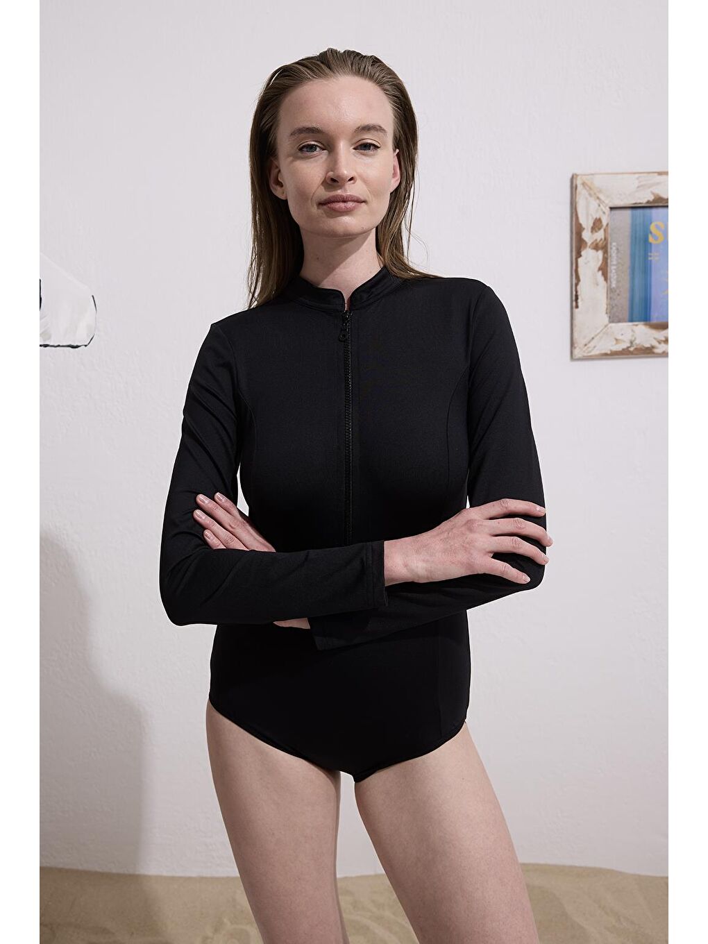 Uzun Kollu Yüzücü Mayo Siyah