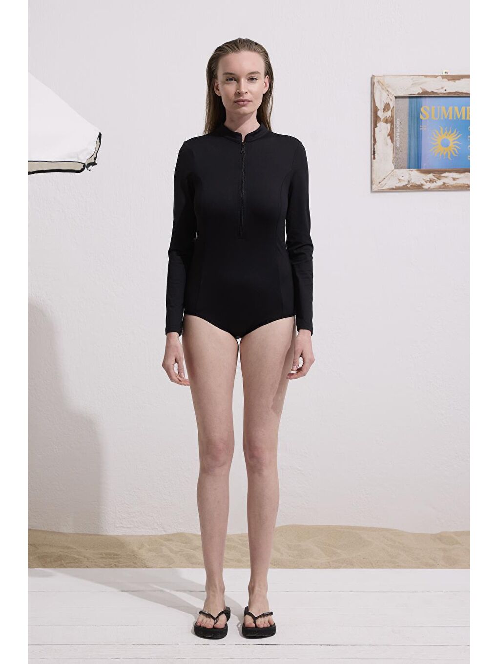 Uzun Kollu Yüzücü Mayo Siyah-1