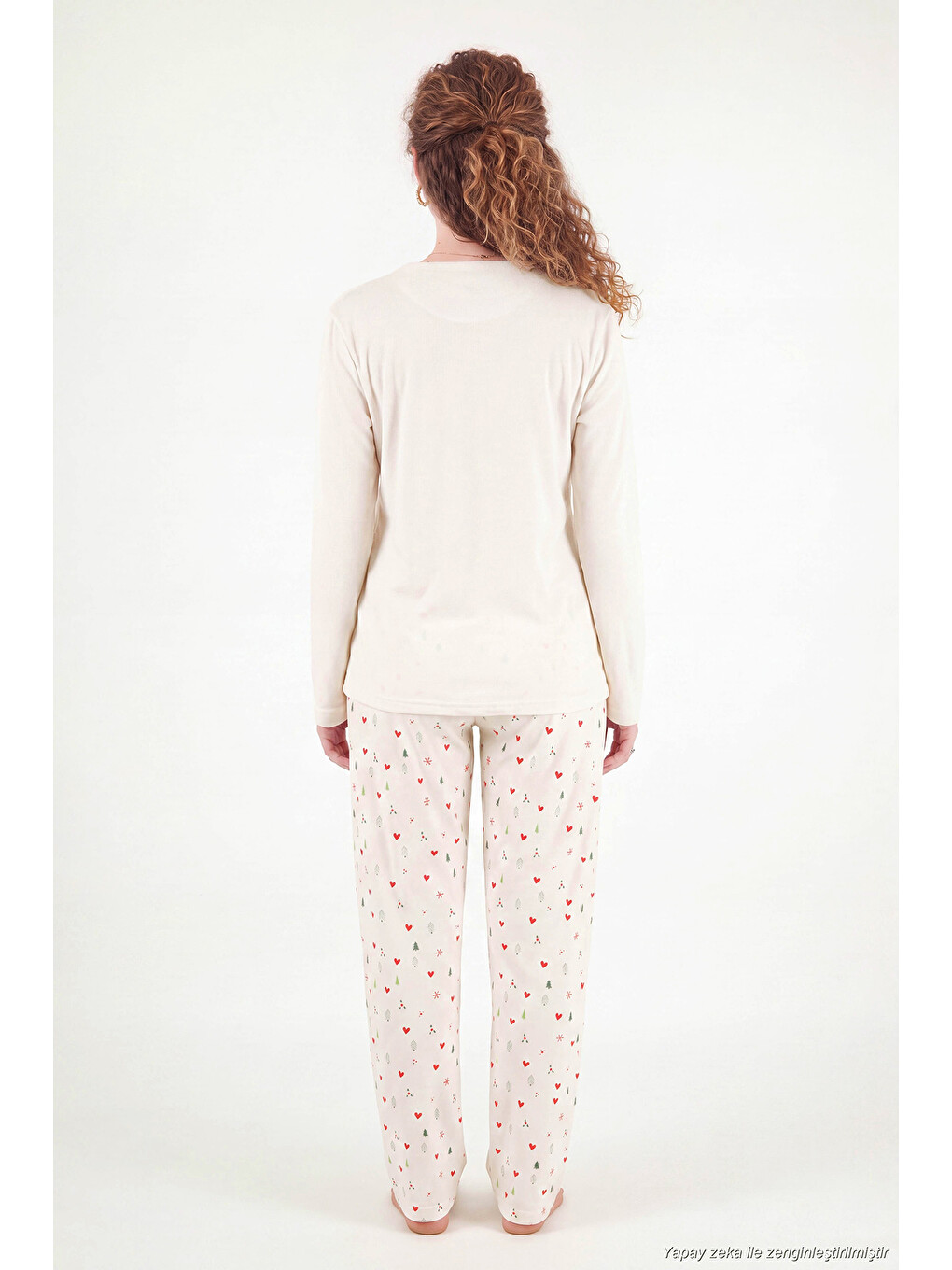 Ekru Desenli Yumuşak Dokulu Uzun Kollu Kadın Pijama Takımı 6575016-6