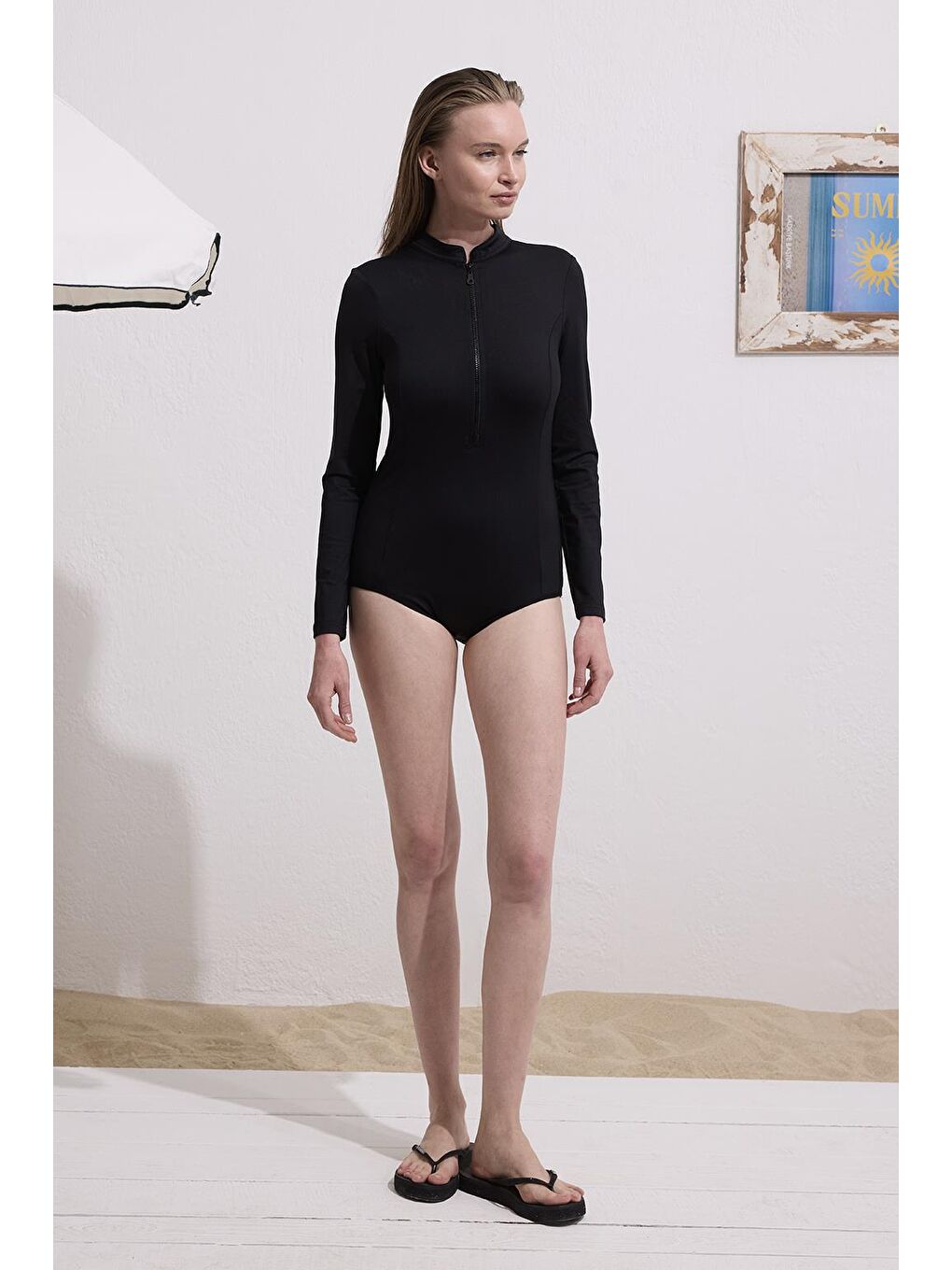 Uzun Kollu Yüzücü Mayo Siyah-3