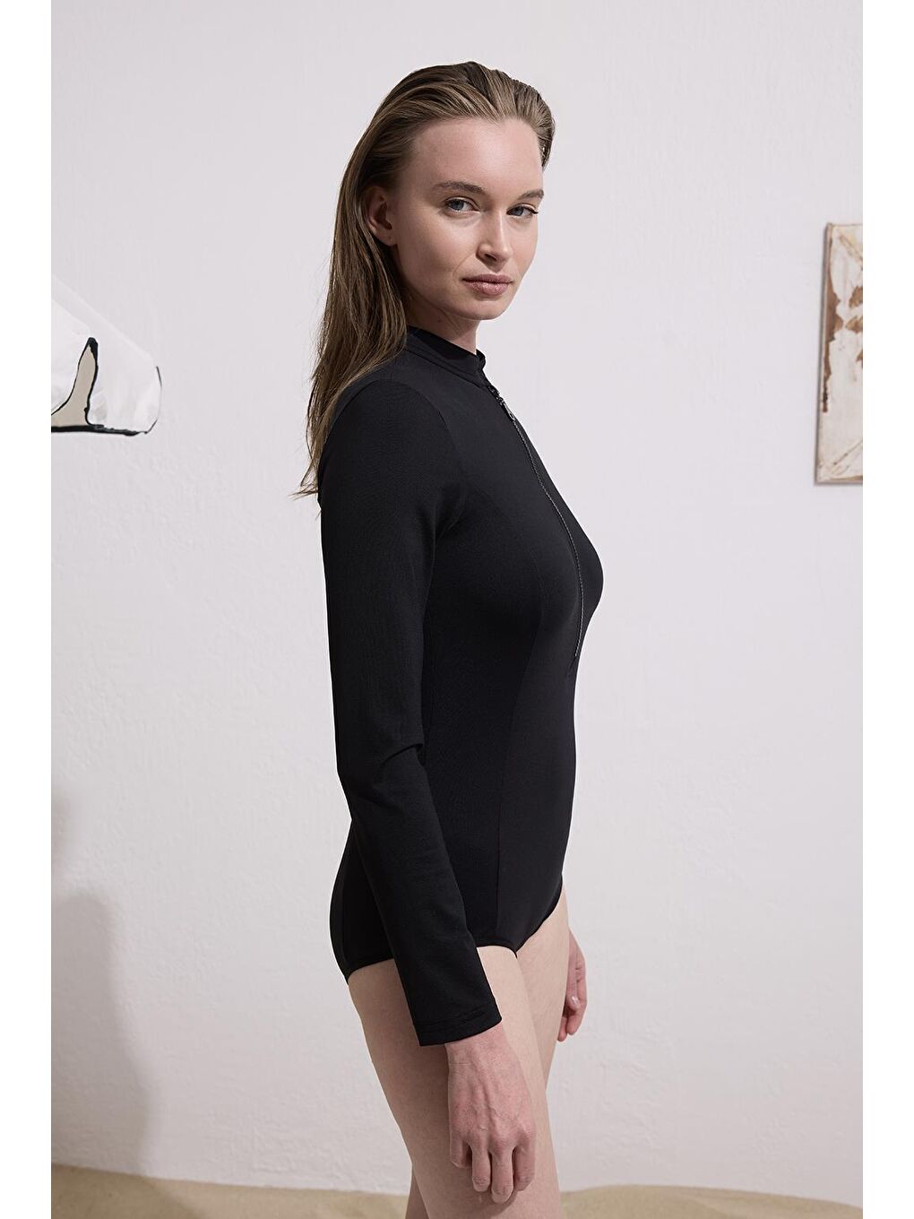 Uzun Kollu Yüzücü Mayo Siyah-4