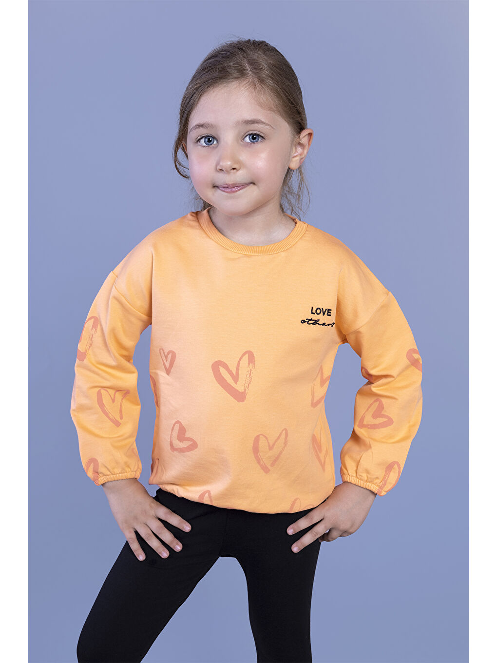 Toontoykids Turuncu Kız Çocuk Nakışlı Büzgü Detaylı Sweatshirt