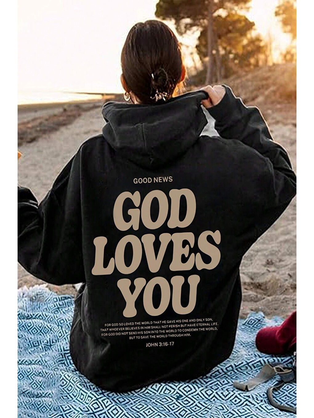 uyguntarz Siyah Good Loves You Baskılı Oversize Sweatshirt - 1