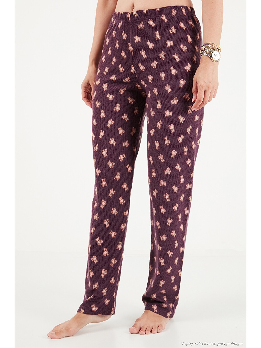 Kahverengi Yumuşak Dokulu Desenli Uzun Kollu Kadın Pijama Takımı 6575018-5