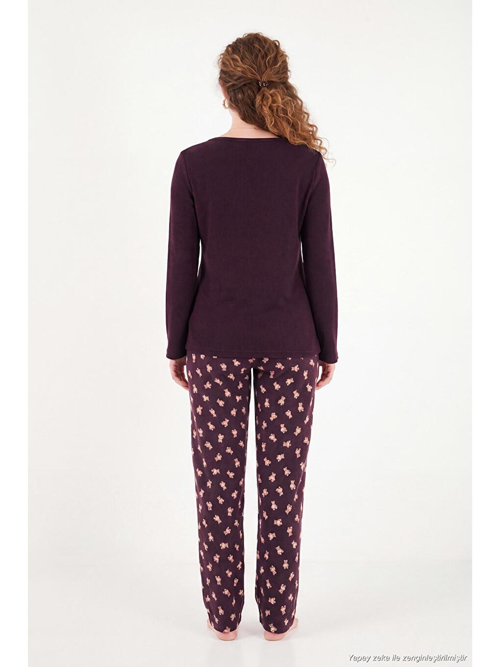 Kahverengi Yumuşak Dokulu Desenli Uzun Kollu Kadın Pijama Takımı 6575018-6