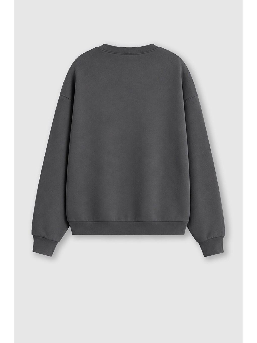 Antrasit Kadın Premium Kumaş 3 İplik Şardonlu Kedi Baskılı Sweatshirt-1