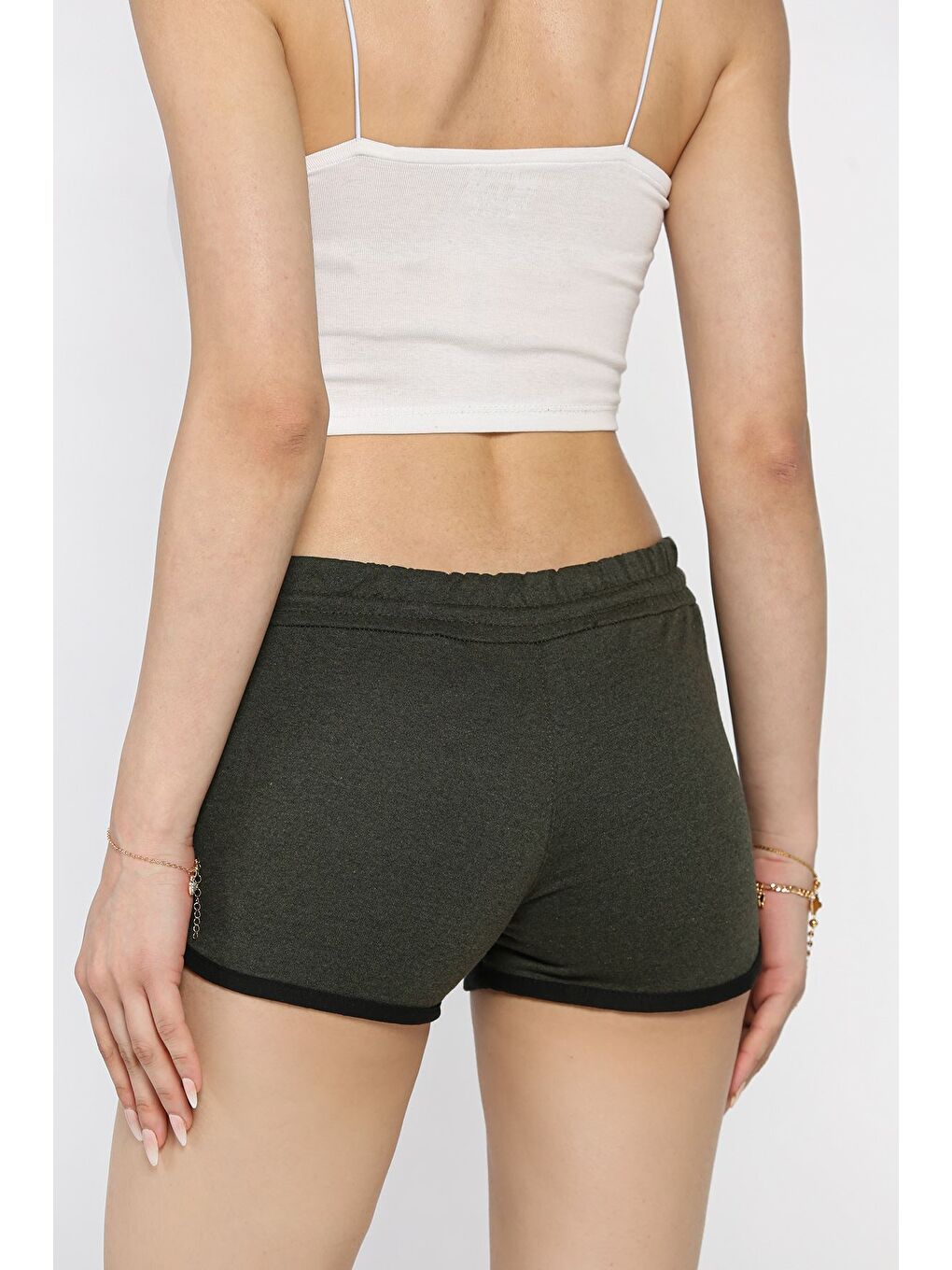 Haki Biyeli Kadın Mini Şort-2