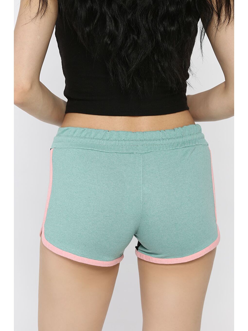 Siyah Kadın Biyeli Baskılı Mini Şort-2