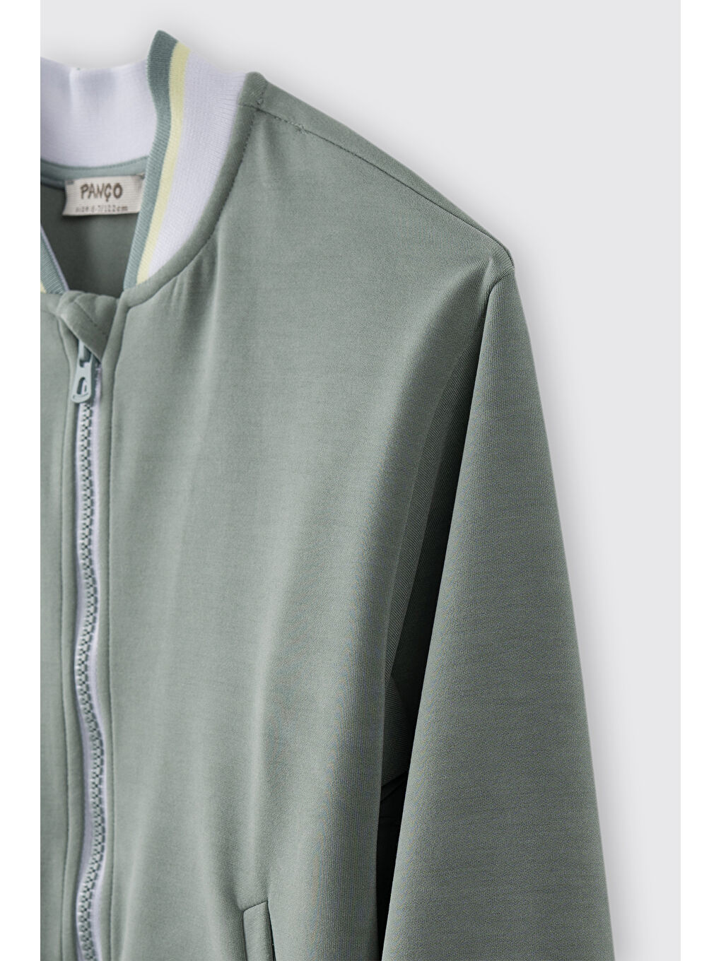 Kız Çocuk Kolej Yaka Yakası Çizgili Fermuarlı Yeşil Sweatshirt-6