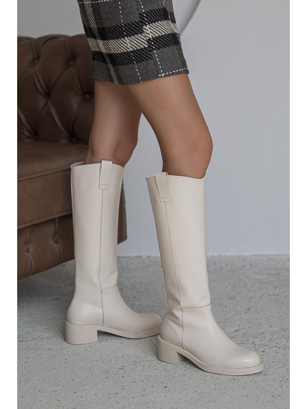 Alice  Kadın Binici  Deri   Çizme Bej-1