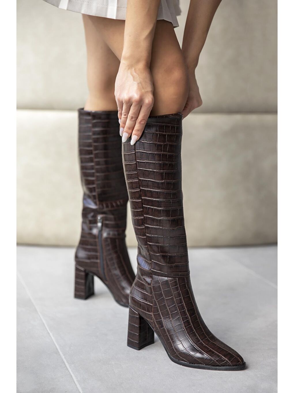 Kahverengi Sawyer  Kadın  Sivri  Burun Kroko Çizme Kahve-1