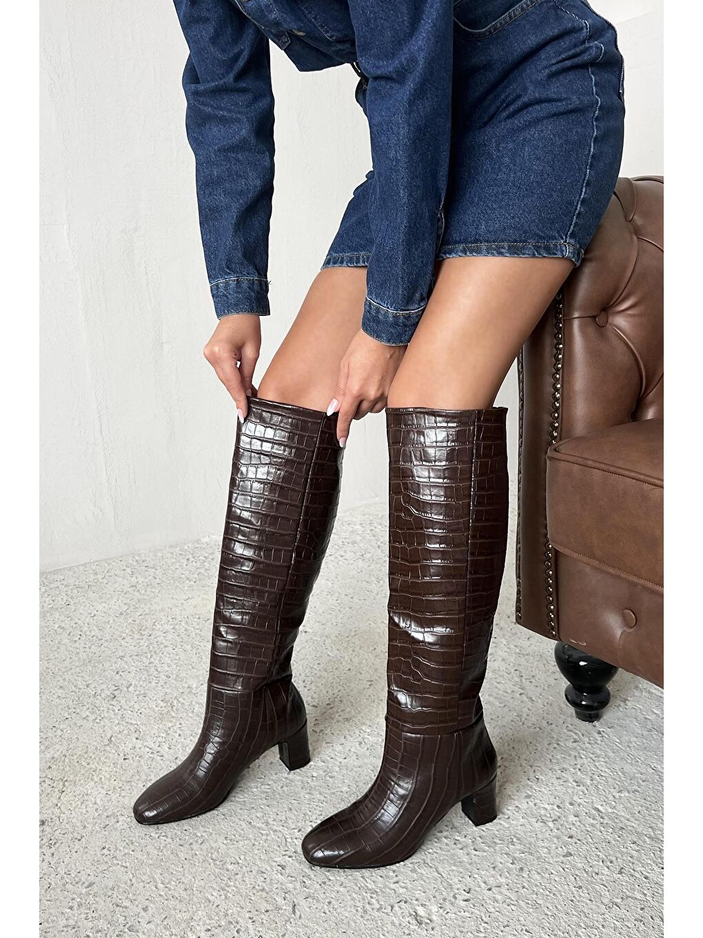 Kahverengi Moscow Kadın  Topuklu  Kroko Çizme Kahve-2