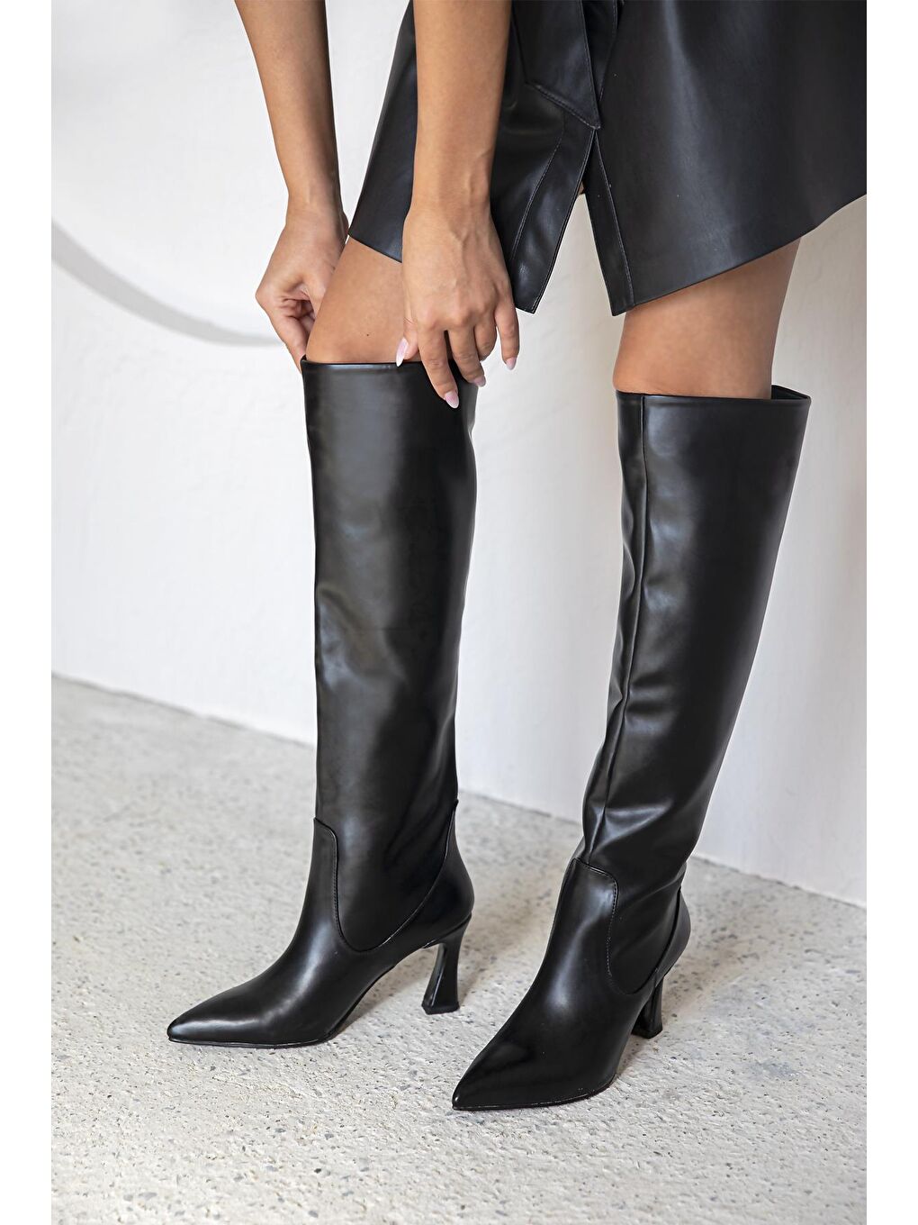 Santa Kadın Pino  Ökçe  Deri  Çizme Siyah-1