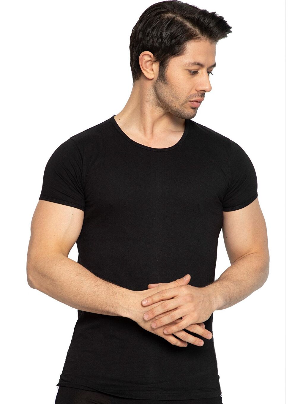 O Yaka Erkek Kısa Kollu Pamuklu Siyah %100 Pamuk Fanila 6'lı 314S-1