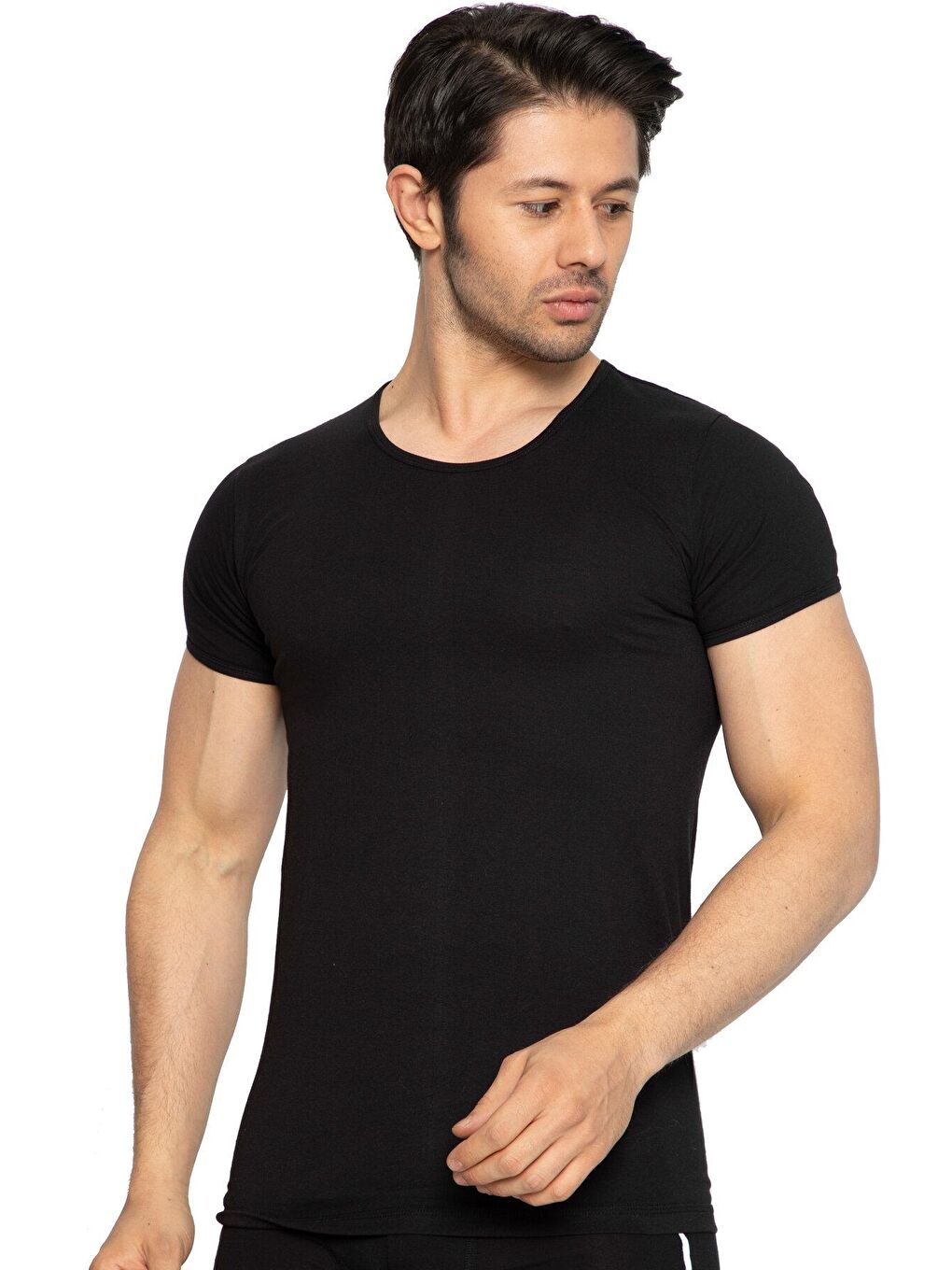 O Yaka Erkek Kısa Kollu Pamuklu Siyah %100 Pamuk Fanila 6'lı 314S-2