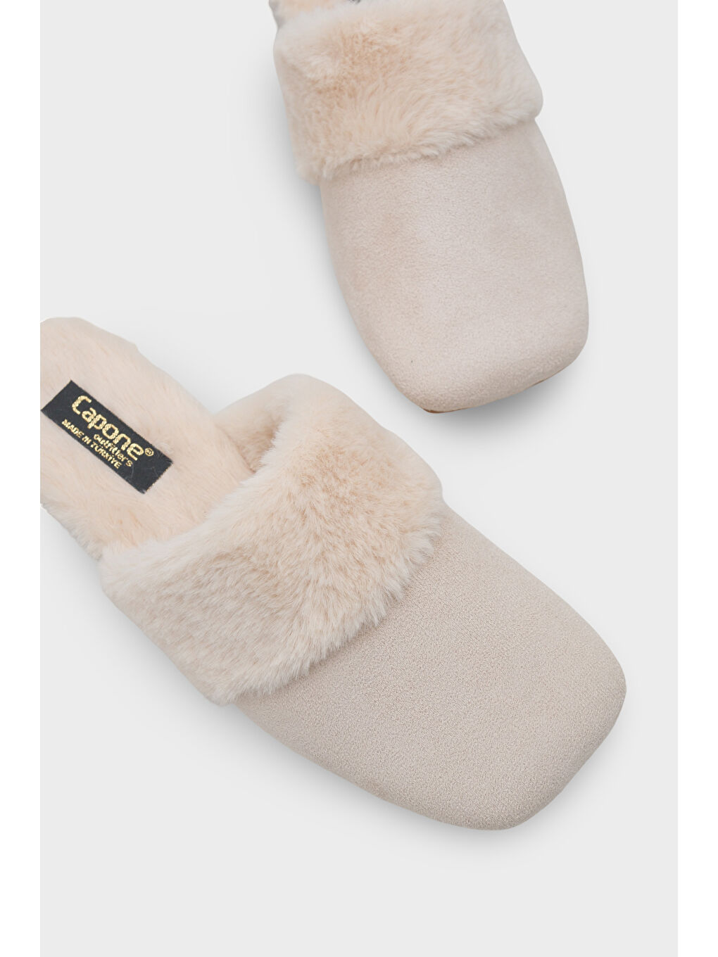 Bej Elyse Kadın Kapalı Gondol Tüylü Terlik-4