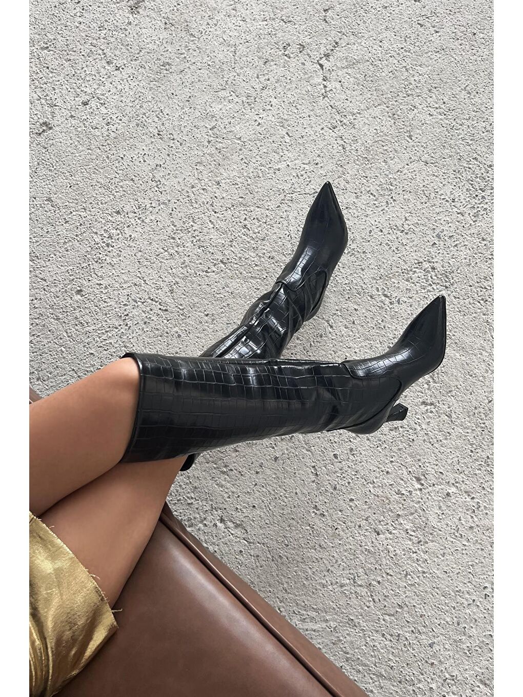 Santa Kadın Pino  Ökçe  Kroko  Deri  Çizme Siyah-4