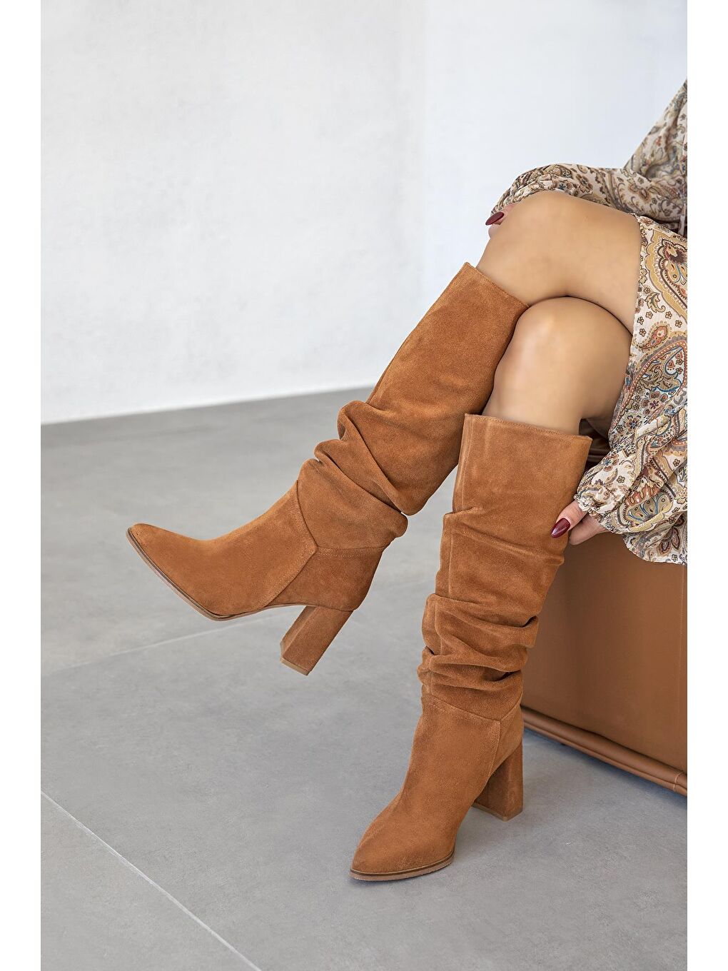 Kahverengi Astana  Kadın Sivri  Burun Hakiki  Süet Deri  Çizme Taba