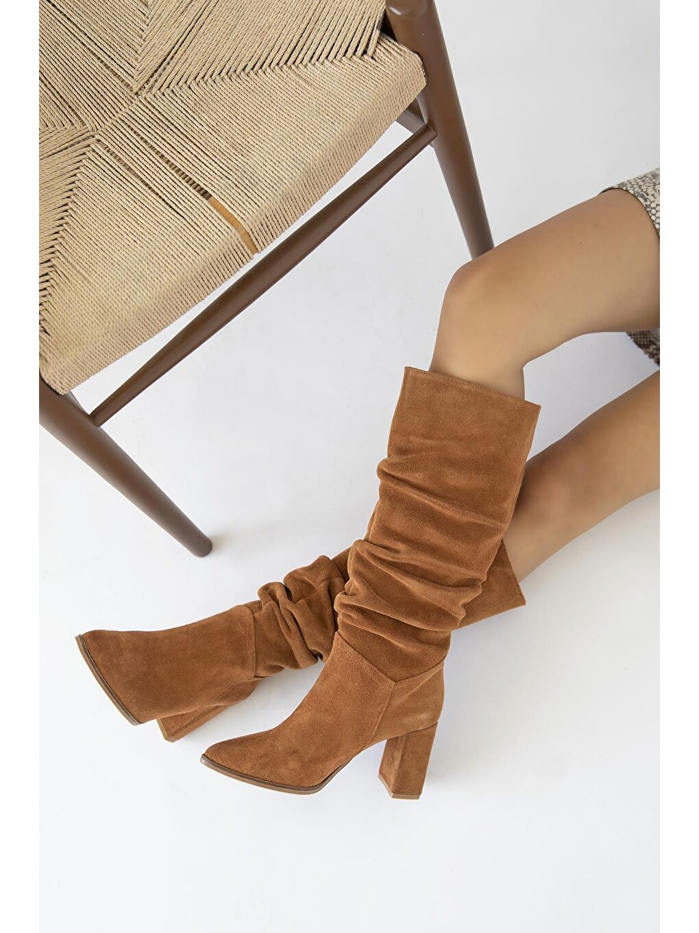 Kahverengi Astana  Kadın Sivri  Burun Hakiki  Süet Deri  Çizme Taba-3