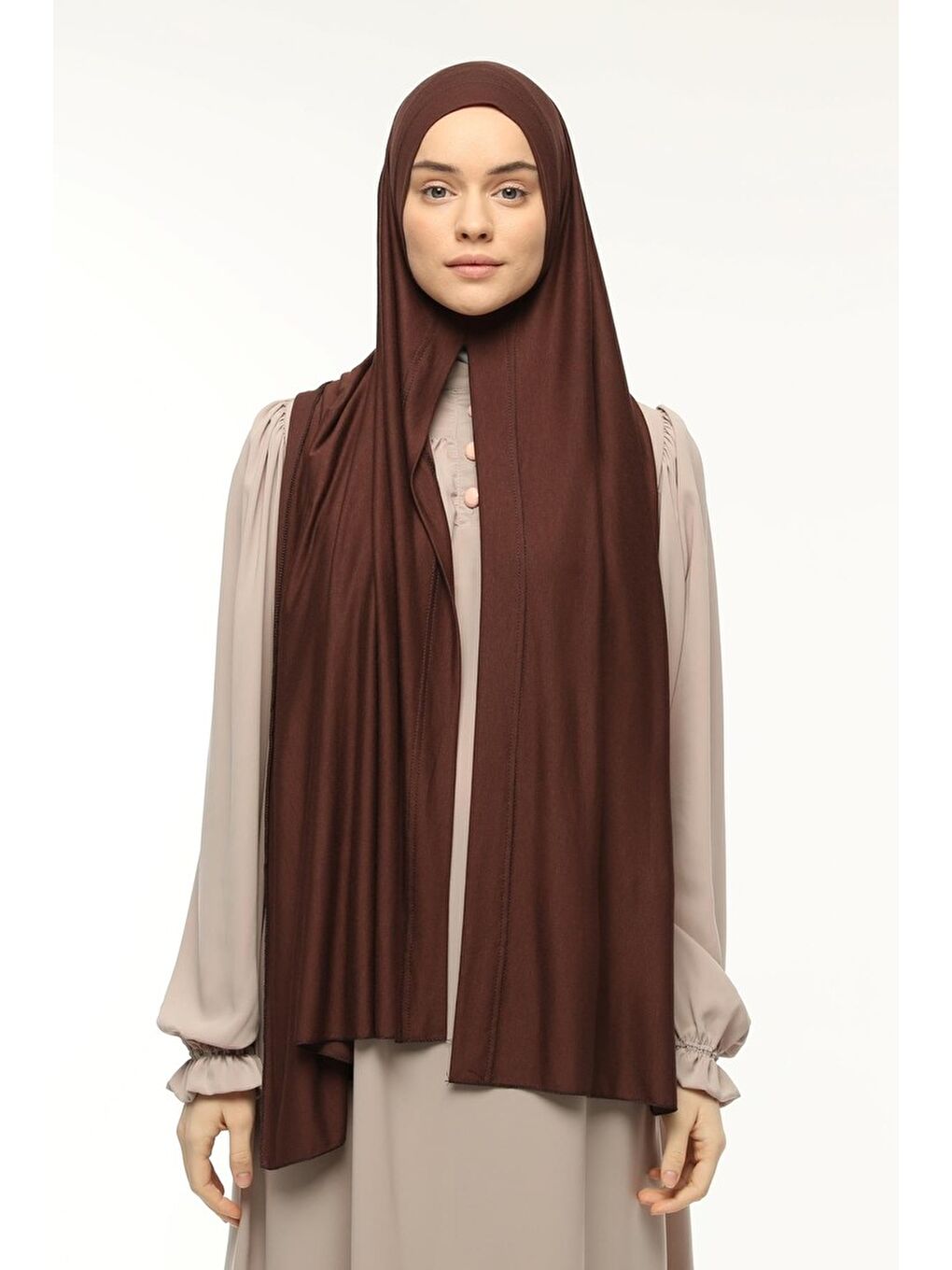 Kahverengi Hazır Pratik Geçmeli Lüks Organik Düz Penye Şal Eşit Hizalı