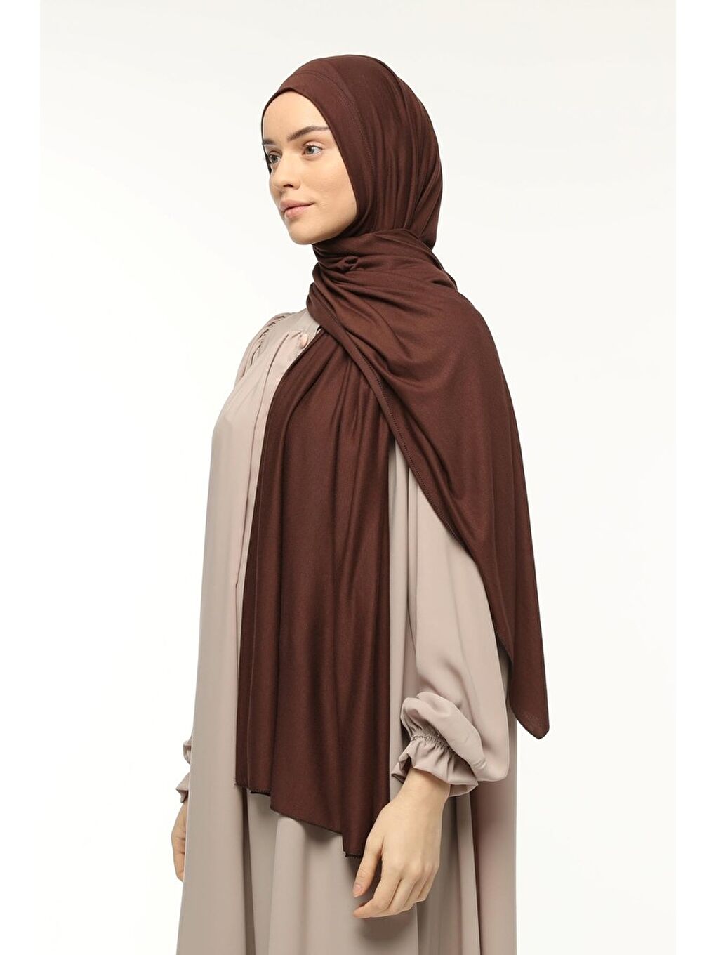 Kahverengi Hazır Pratik Geçmeli Lüks Organik Düz Penye Şal Eşit Hizalı-4