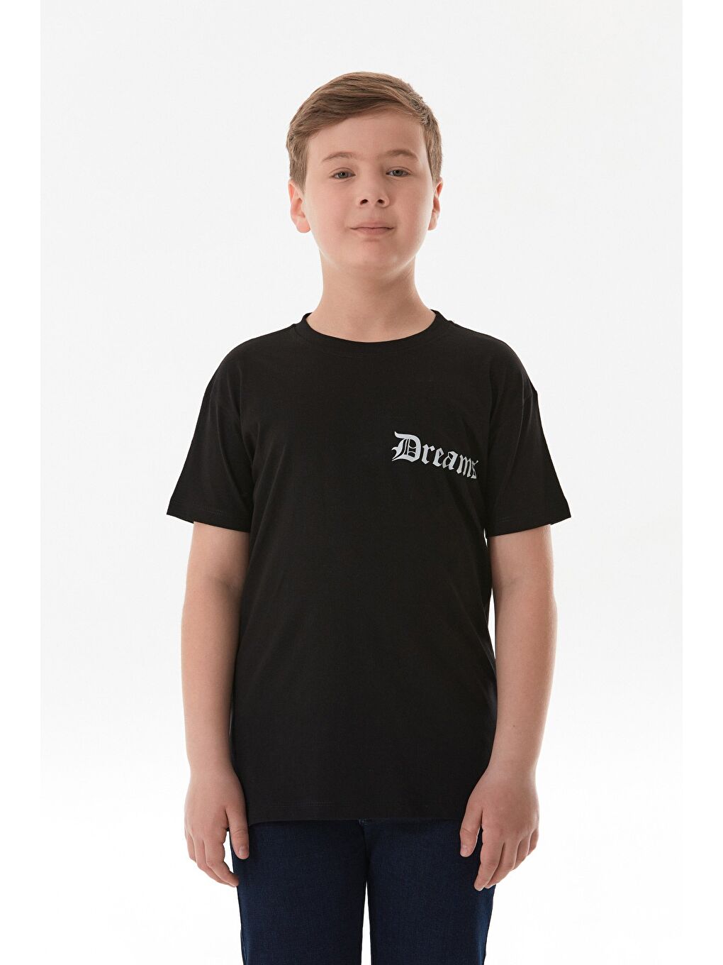 Siyah Dreams Yazı Baskılı Bisiklet Yaka Erkek Çocuk Tişört