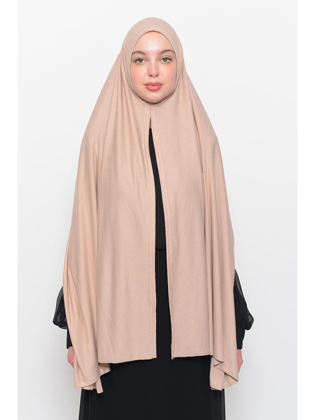 Bej Hazır Pratik Geçmeli Lüks Organik Düz Penye Şal Eşit Hizalı-2