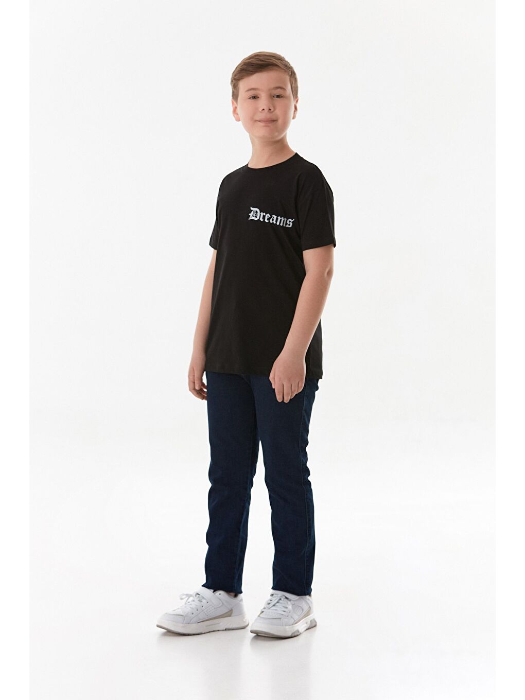 Siyah Dreams Yazı Baskılı Bisiklet Yaka Erkek Çocuk Tişört-1