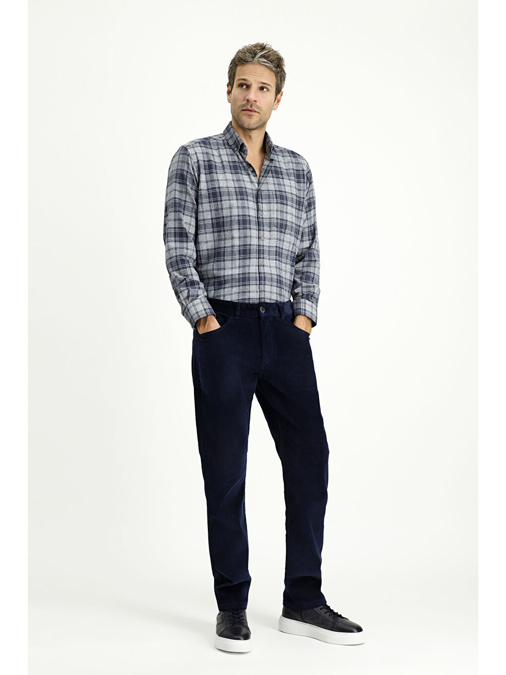 Lacivert Relax Fit Rahat Kesim Elastanlı Kadife Pantolon-2