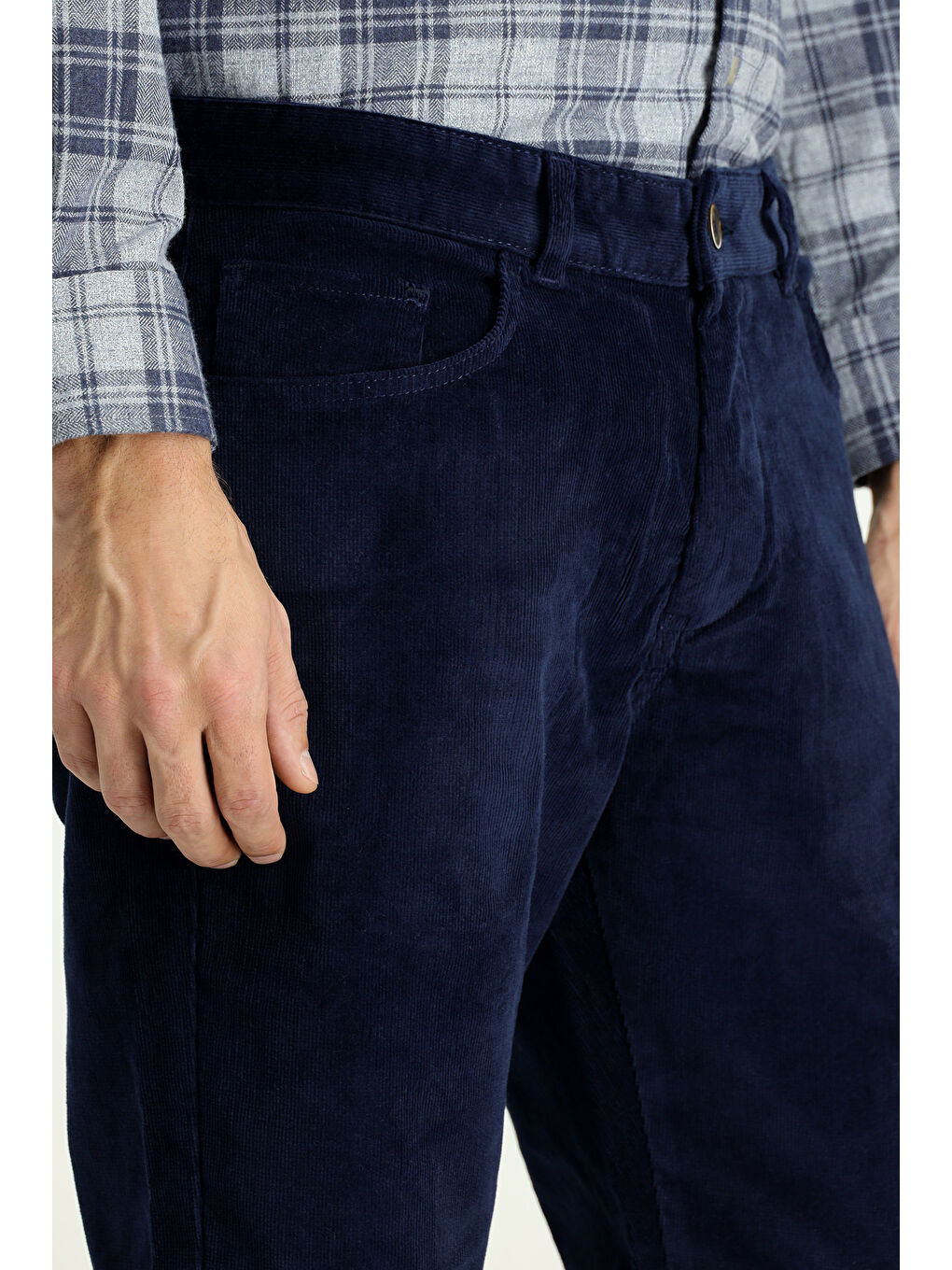 Lacivert Relax Fit Rahat Kesim Elastanlı Kadife Pantolon-3