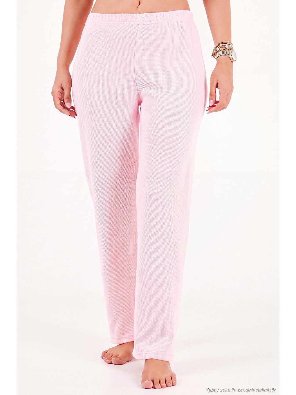 Pembe Desenli Dantel Detaylı Bağlamalı Uzun Kollu Kadın Pijama Takımı 6575024-4