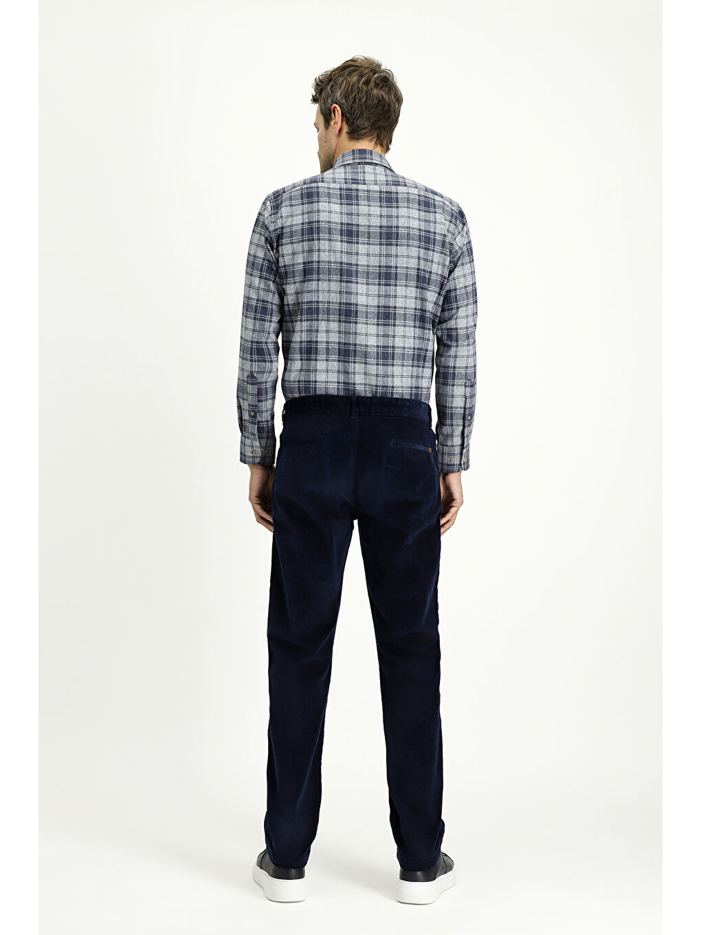 Lacivert Relax Fit Rahat Kesim Elastanlı Kadife Pantolon-4