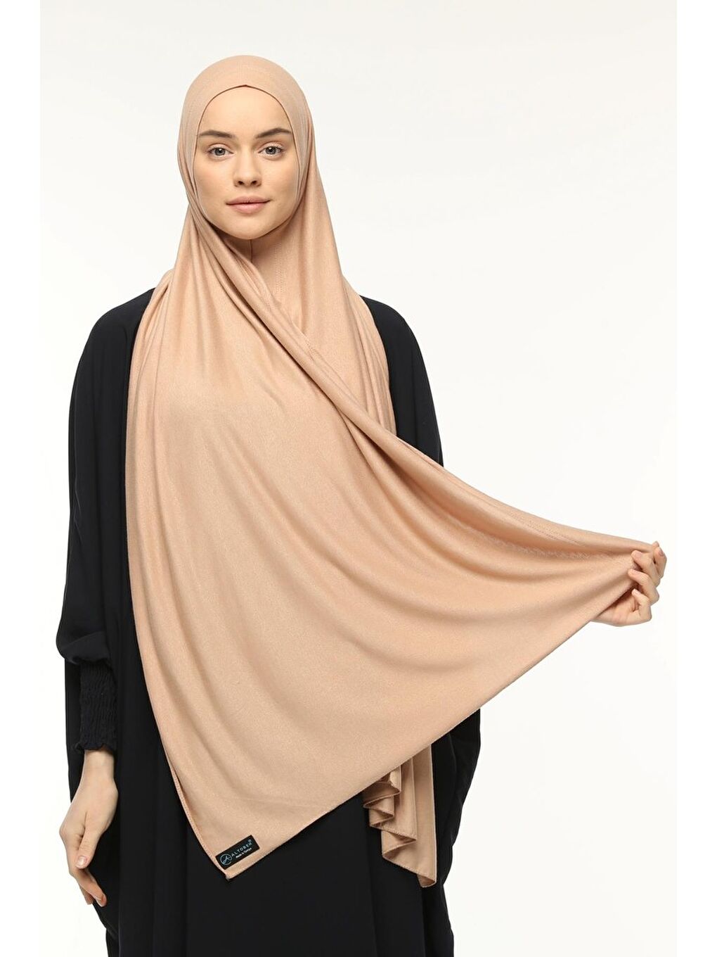 Bej Hazır Pratik Geçmeli Lüks Organik Düz Penye Şal Eşit Hizalı-1